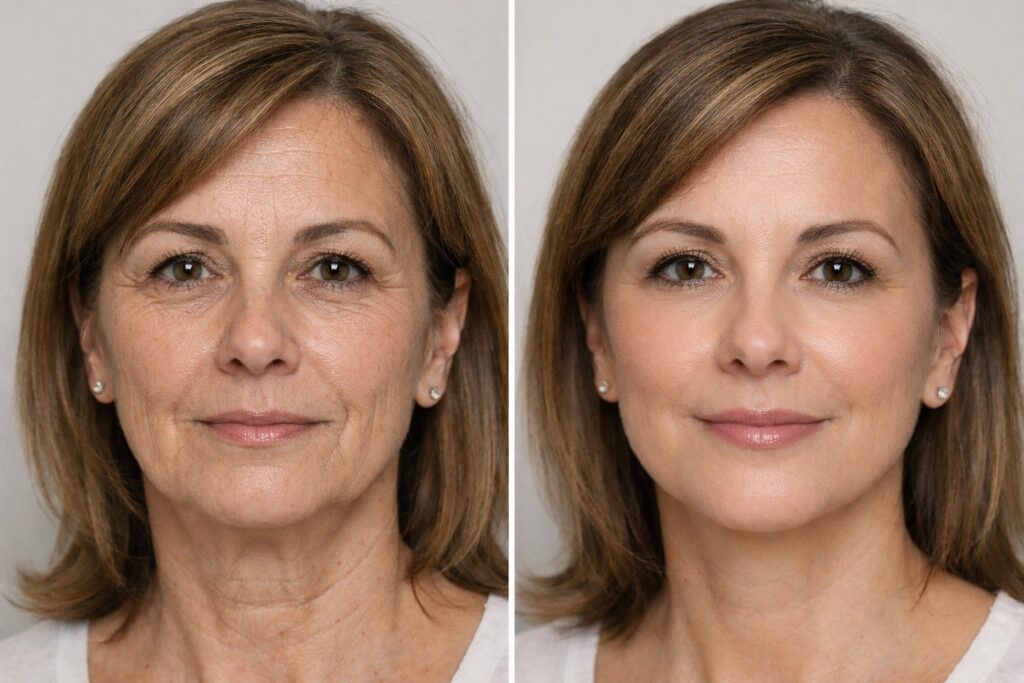 סקולפטרה לפני ואחרי בפנים לשיפור נפח, מרקם העור והצערת המראה