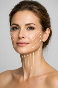 חוטים נספגים למתיחת פנים וצוואר – סימון כיווני מתיחה